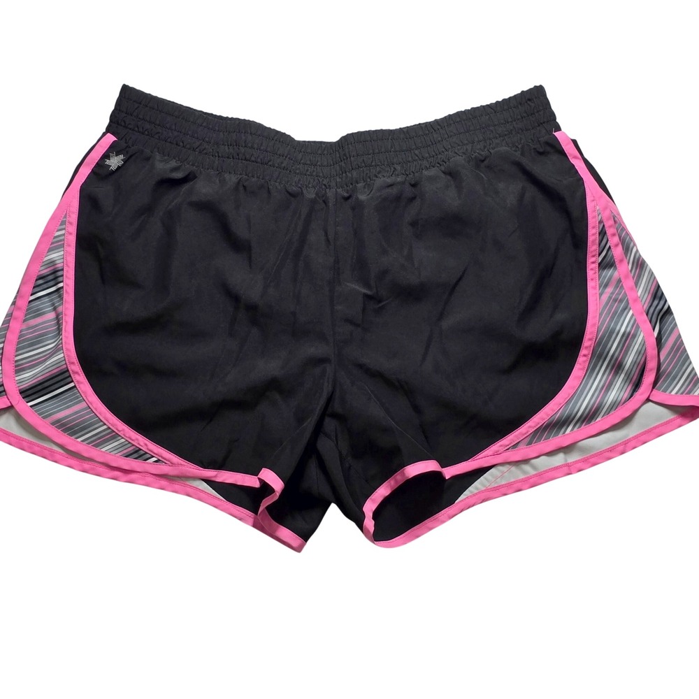 Tek Gear Womens Size XL Running Shorts Black Pink Striped Trim Athletic Lined